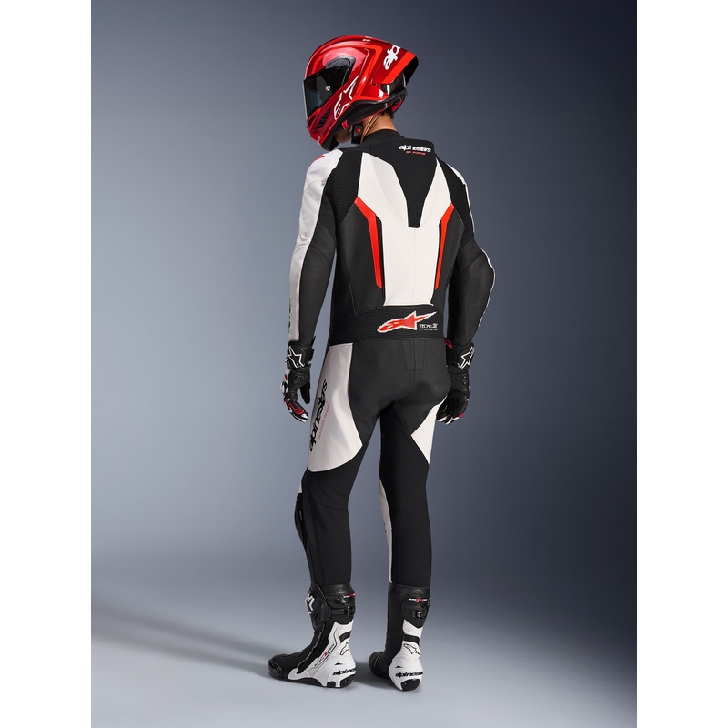 Jednoczęściowy kombinezon motocyklowy Alpinestars GP FORCE V2 w kolorze biało-czarno-fluo-czerwonym