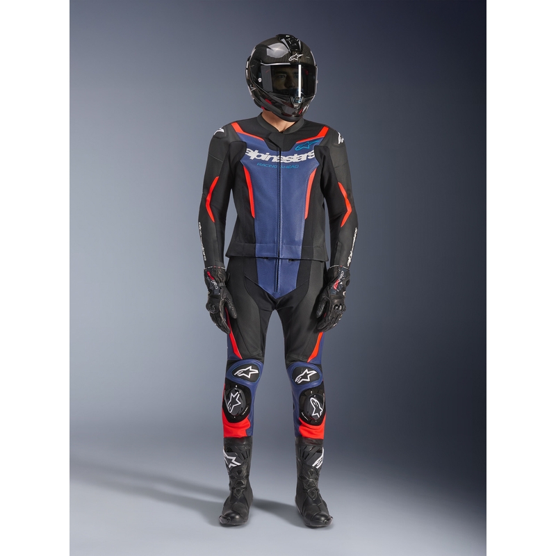 Dwuczęściowy kombinezon motocyklowy Alpinestars GP Force V2 w kolorze czarno-niebiesko-fluo-czerwonym