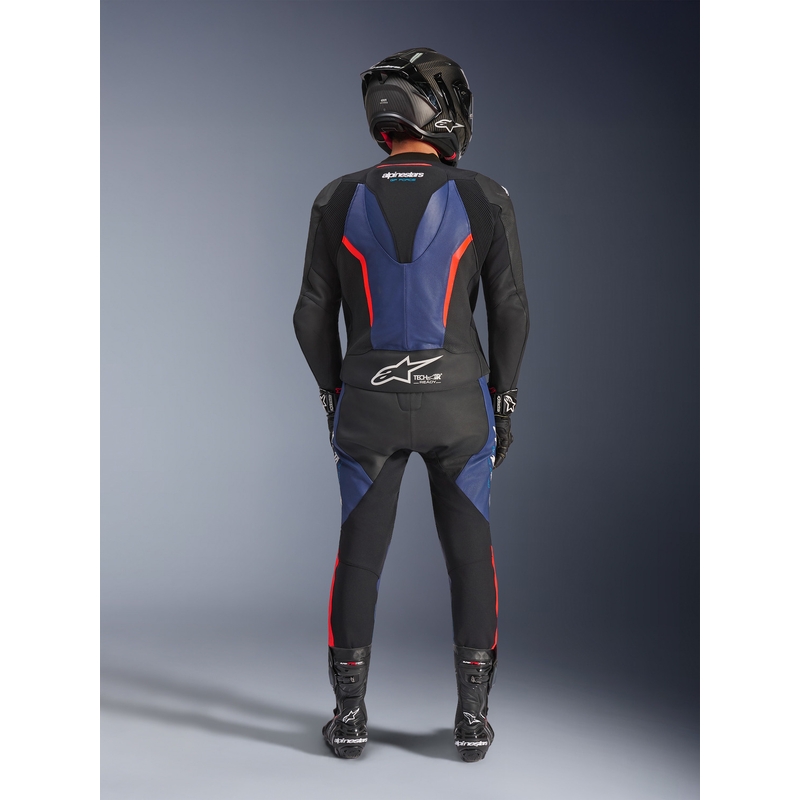 Dwuczęściowy kombinezon motocyklowy Alpinestars GP Force V2 w kolorze czarno-niebiesko-fluo-czerwonym