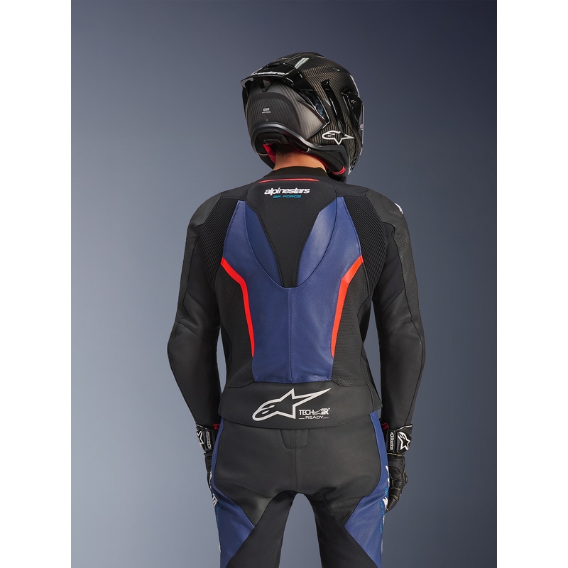 Dwuczęściowy kombinezon motocyklowy Alpinestars GP Force V2 w kolorze czarno-niebiesko-fluo-czerwonym