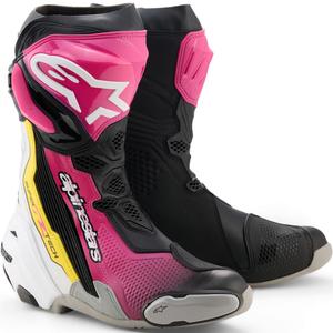 Buty motocyklowe Alpinestars Supertech R czarno-biało-różowo-żółte