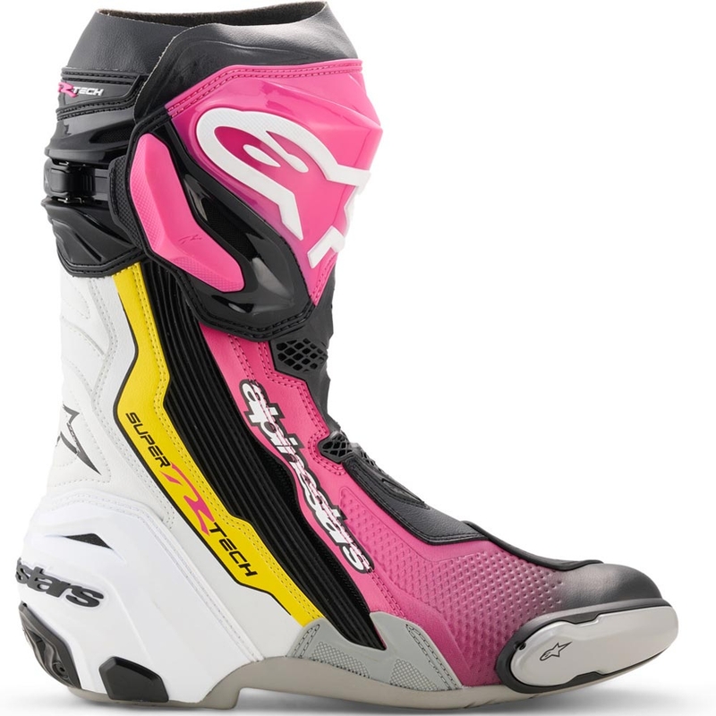 Buty motocyklowe Alpinestars Supertech R czarno-biało-różowo-żółte