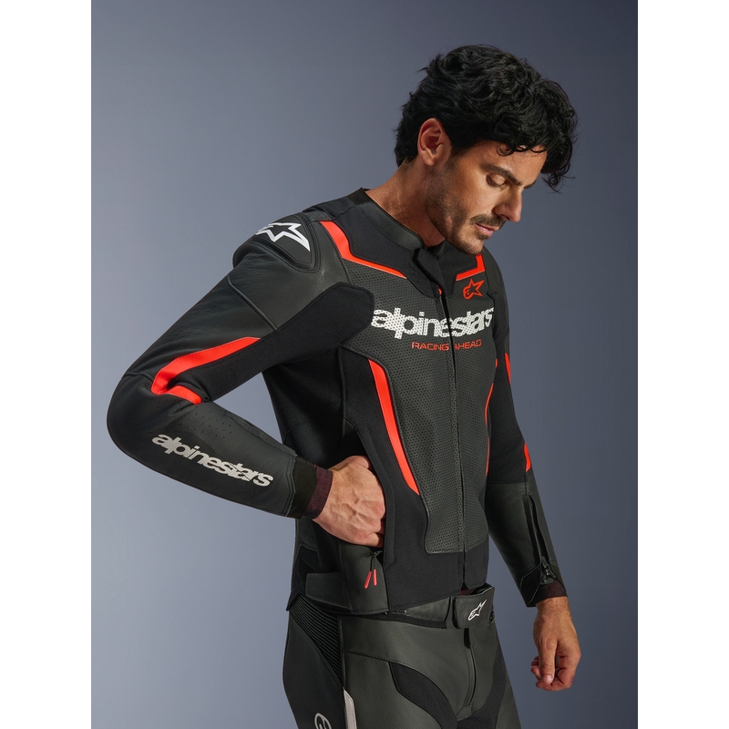 Kurtka motocyklowa skórzana Alpinestars GP Force V2 Airflow czarno-fluo czerwono-biała