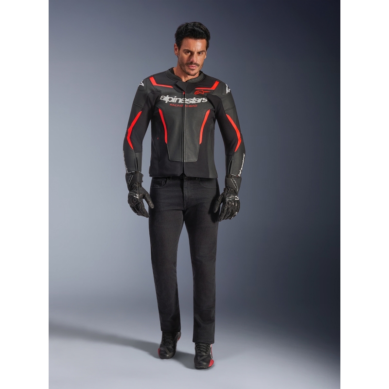 Kurtka motocyklowa skórzana Alpinestars GP Force V2 Airflow czarno-fluo czerwono-biała