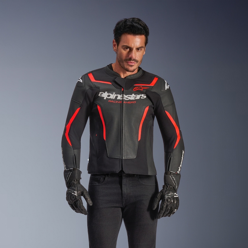 Kurtka motocyklowa skórzana Alpinestars GP Force V2 Airflow czarno-fluo czerwono-biała