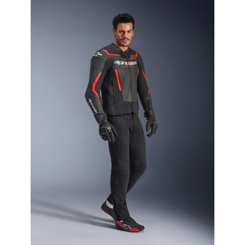 Kurtka motocyklowa skórzana Alpinestars GP Force V2 Airflow czarno-fluo czerwono-biała