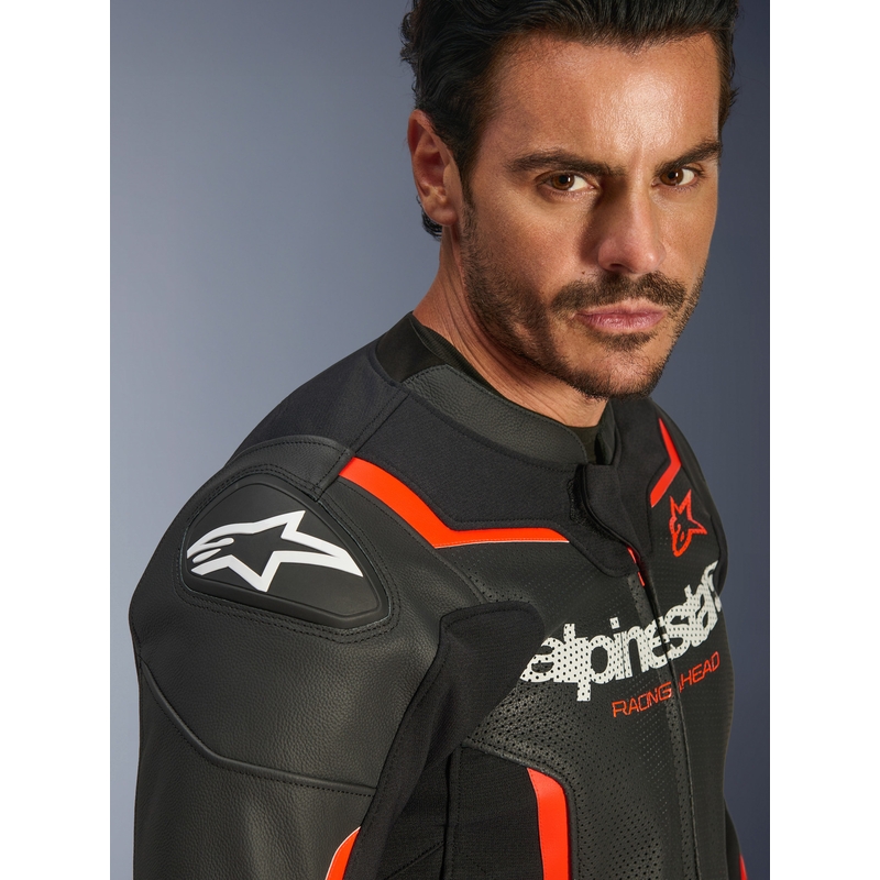 Kurtka motocyklowa skórzana Alpinestars GP Force V2 Airflow czarno-fluo czerwono-biała