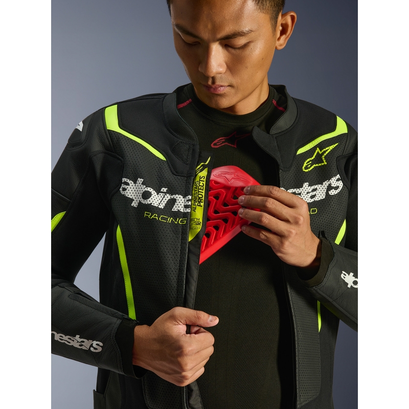 Kurtka motocyklowa skórzana Alpinestars GP Force V2 Airflow czarno-fluo-żółta