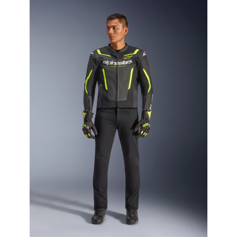Kurtka motocyklowa skórzana Alpinestars GP Force V2 Airflow czarno-fluo-żółta