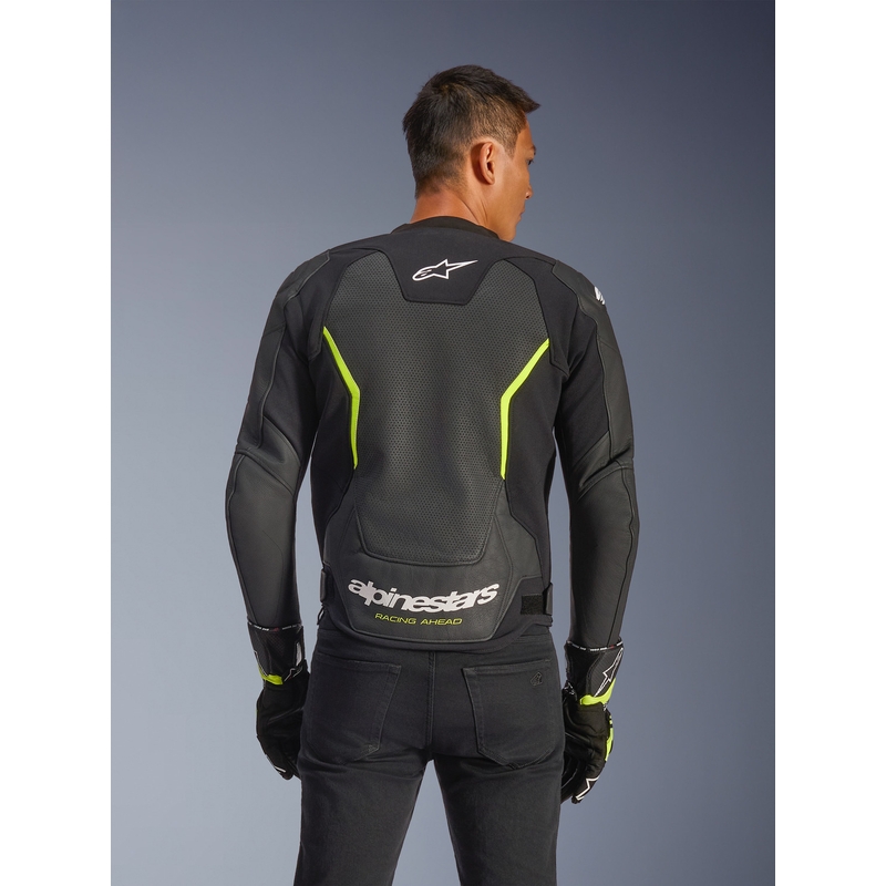 Kurtka motocyklowa skórzana Alpinestars GP Force V2 Airflow czarno-fluo-żółta