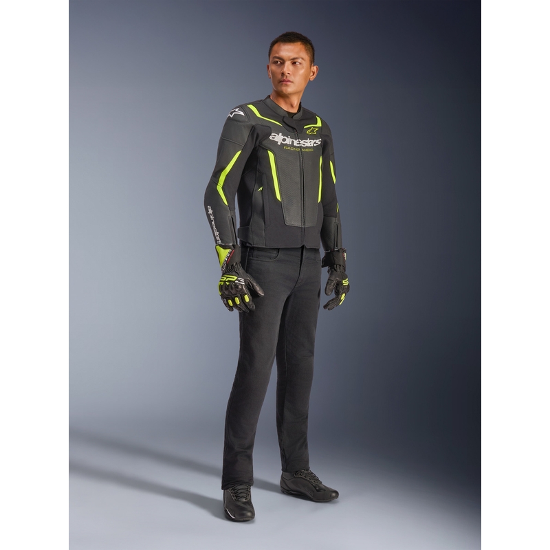 Kurtka motocyklowa skórzana Alpinestars GP Force V2 Airflow czarno-fluo-żółta