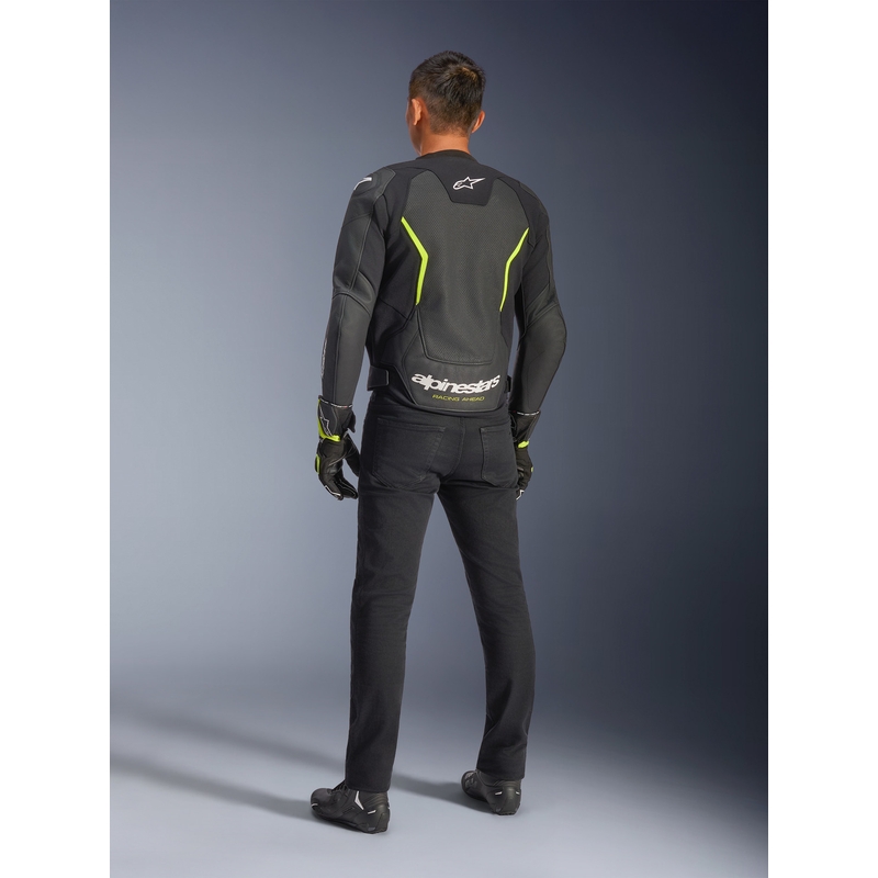 Kurtka motocyklowa skórzana Alpinestars GP Force V2 Airflow czarno-fluo-żółta