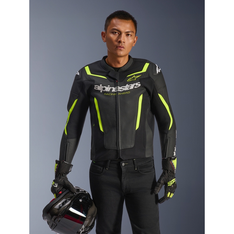 Kurtka motocyklowa skórzana Alpinestars GP Force V2 Airflow czarno-fluo-żółta