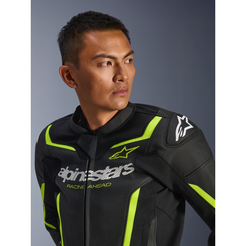 Kurtka motocyklowa skórzana Alpinestars GP Force V2 Airflow czarno-fluo-żółta