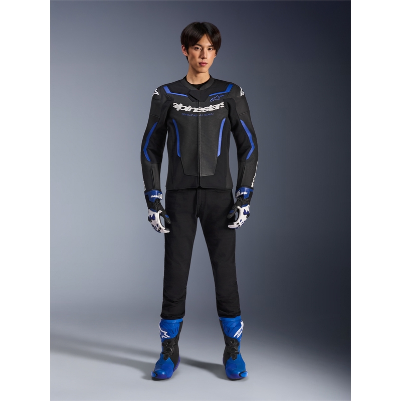 Kurtka motocyklowa skórzana Alpinestars GP Force V2 Airflow czarno-metaliczno-niebieska