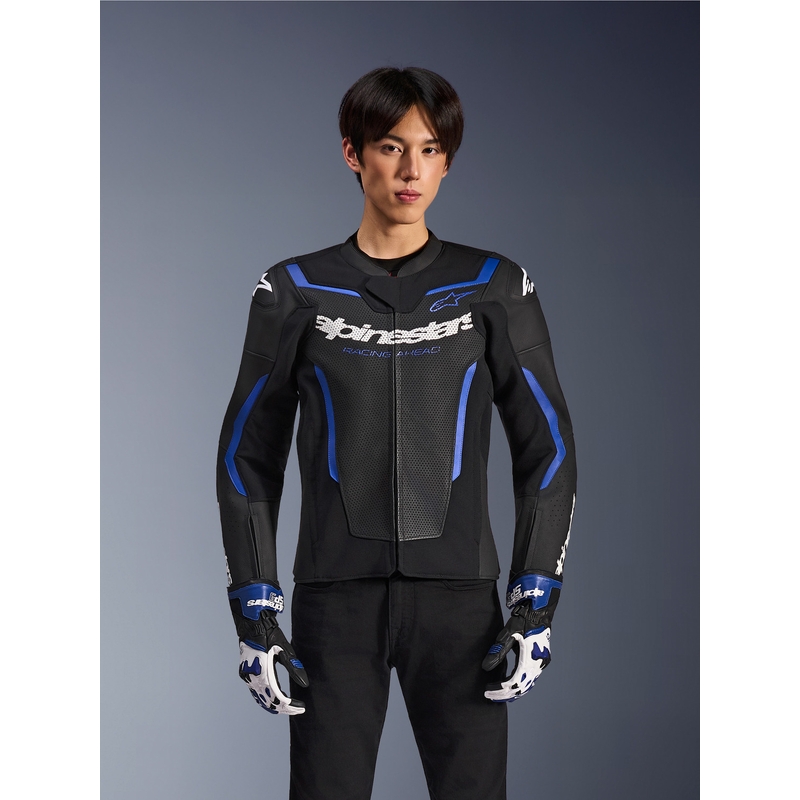 Kurtka motocyklowa skórzana Alpinestars GP Force V2 Airflow czarno-metaliczno-niebieska