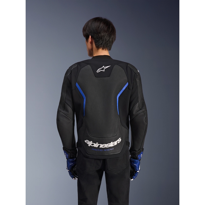 Kurtka motocyklowa skórzana Alpinestars GP Force V2 Airflow czarno-metaliczno-niebieska