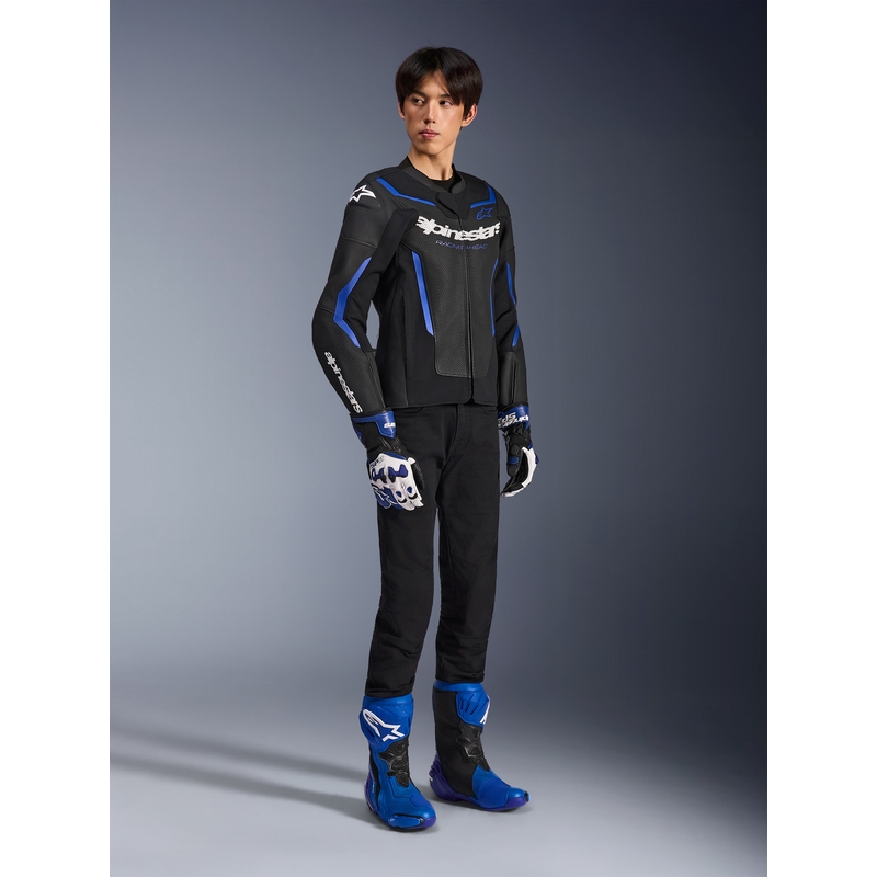 Kurtka motocyklowa skórzana Alpinestars GP Force V2 Airflow czarno-metaliczno-niebieska