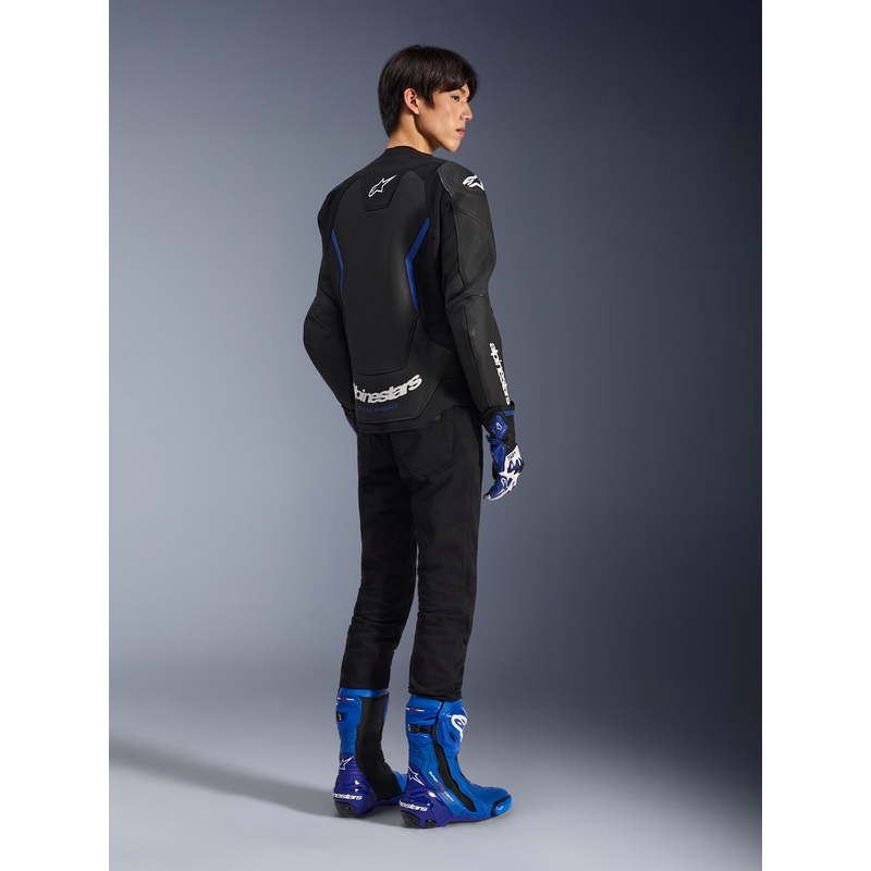 Kurtka motocyklowa skórzana Alpinestars GP Force V2 Airflow czarno-metaliczno-niebieska
