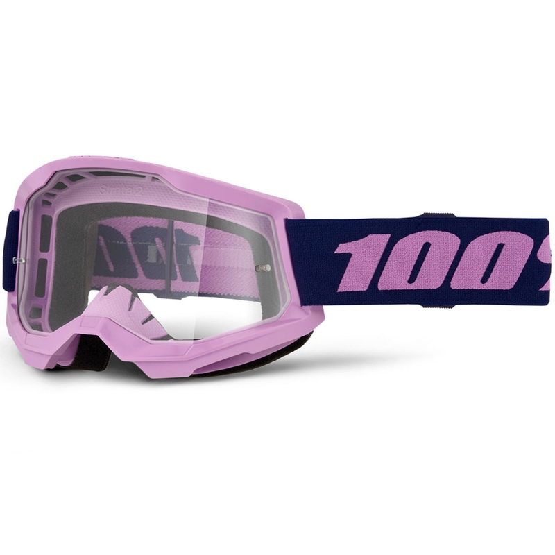 Gogle motocrossowe 100% STRATA 2 NOWE fioletowe z przezroczystym pleksiglasem