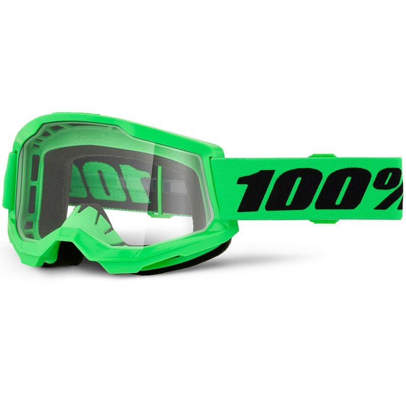 Okulary motocrossowe 100% STRATA 2 NOWE, kolor fluo zielony z przezroczystym pleksiglasem