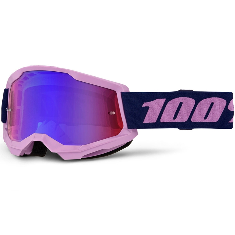 Okulary motocrossowe 100% STRATA 2 NOWE fioletowe z czerwono-niebieskim pleksiglasem