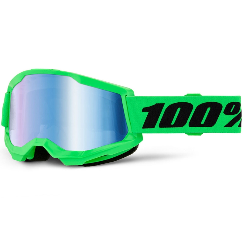Gogle motocrossowe 100% STRATA 2 NOWE fluo zielone z niebieskim pleksiglasem