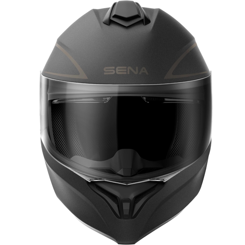 Kask motocyklowy z odchylanym daszkiem i zestawem słuchawkowym SENA Outrush R czarny mat