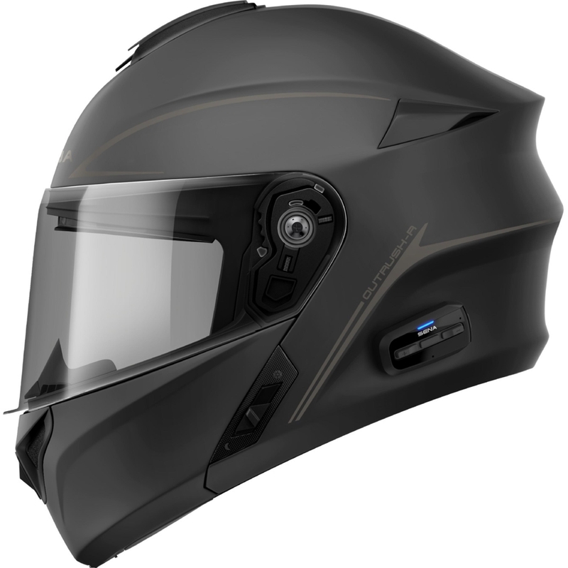 Kask motocyklowy z odchylanym daszkiem i zestawem słuchawkowym SENA Outrush R czarny mat