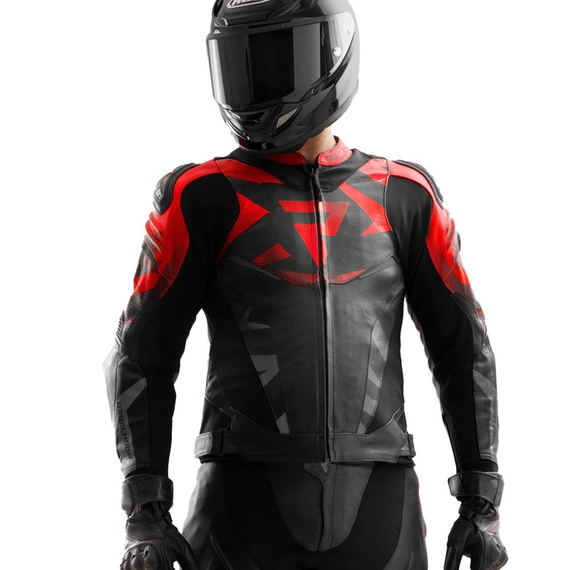 Kurtka motocyklowa skórzana Rebelhorn Inferno czarno-fluo czerwona