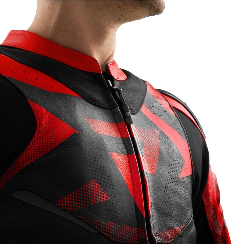 Kurtka motocyklowa skórzana Rebelhorn Inferno czarno-fluo czerwona