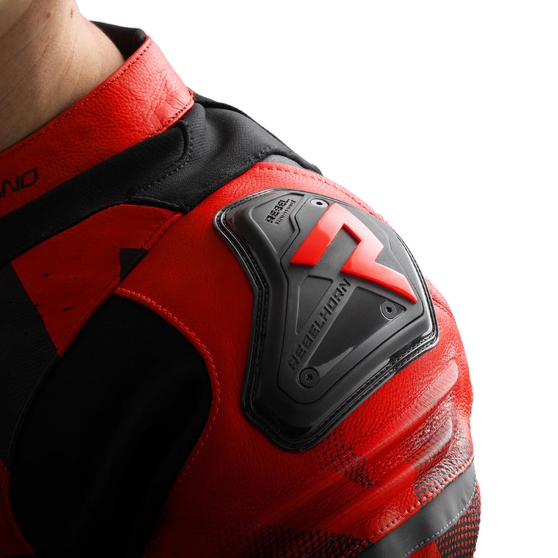 Kurtka motocyklowa skórzana Rebelhorn Inferno czarno-fluo czerwona