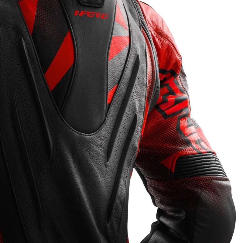 Kurtka motocyklowa skórzana Rebelhorn Inferno czarno-fluo czerwona