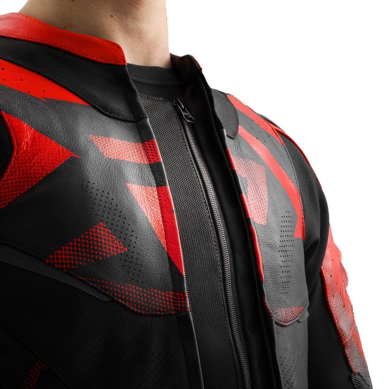Kurtka motocyklowa skórzana Rebelhorn Inferno czarno-fluo czerwona