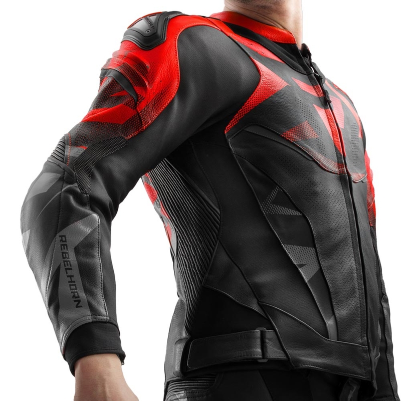 Kurtka motocyklowa skórzana Rebelhorn Inferno czarno-fluo czerwona