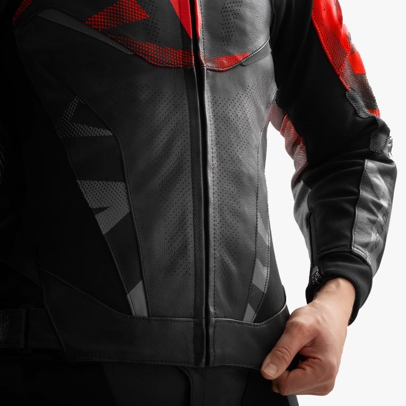 Kurtka motocyklowa skórzana Rebelhorn Inferno czarno-fluo czerwona