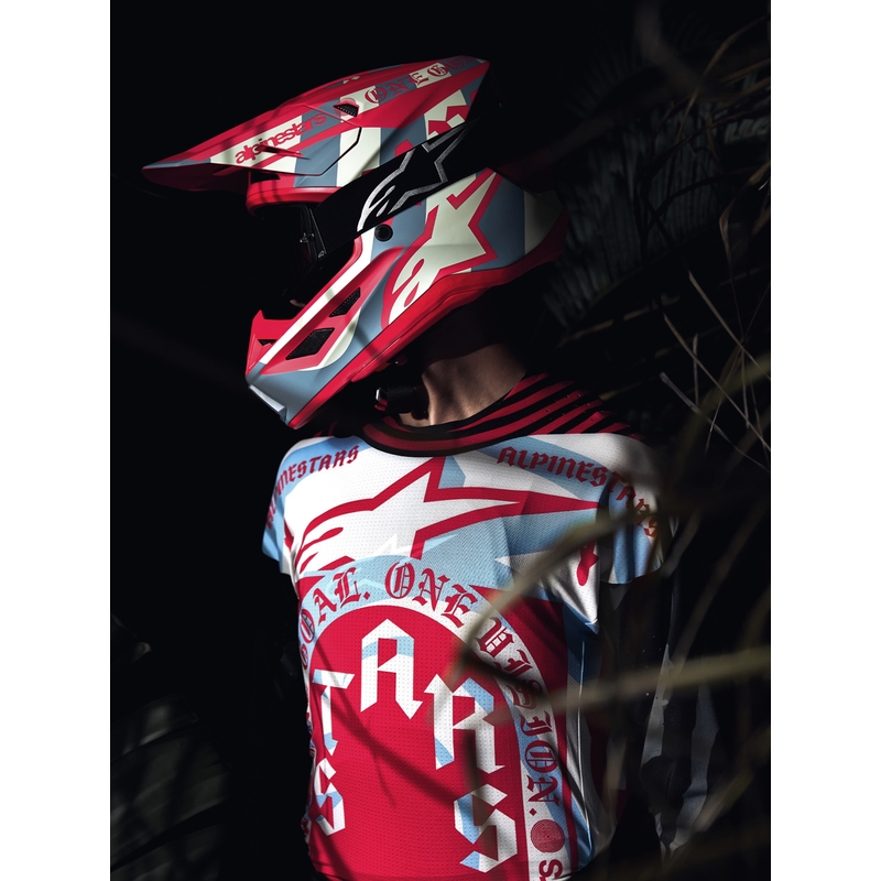 Kask motocrossowy Alpinestars Supertech S-M7 w limitowanej edycji Beast Coast w kolorze szaro-czarno-pomarańczowym