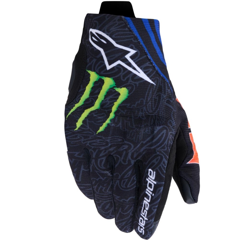 Kolekcja rękawic motocyklowych Alpinestars Reef V2 FQ20 w kolorze czarno-fluo czerwono-niebiesko-zielonym