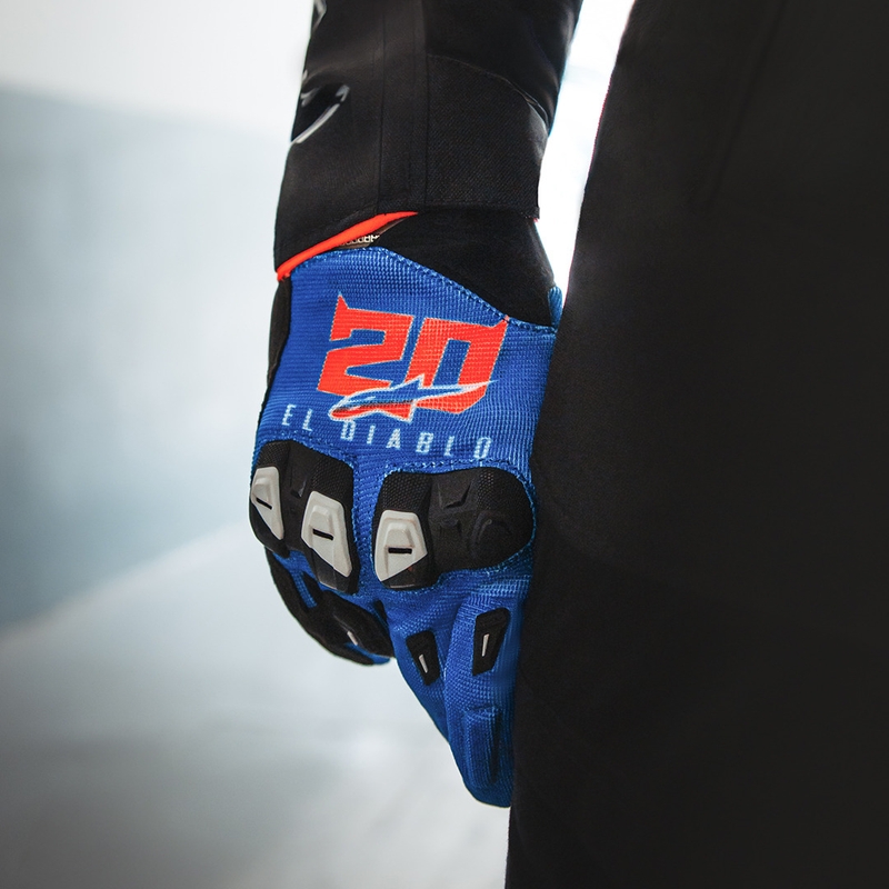 Kolekcja rękawic motocyklowych Alpinestars SP X 1 FQ20 w kolorze niebiesko-czarno-fluo-czerwonym