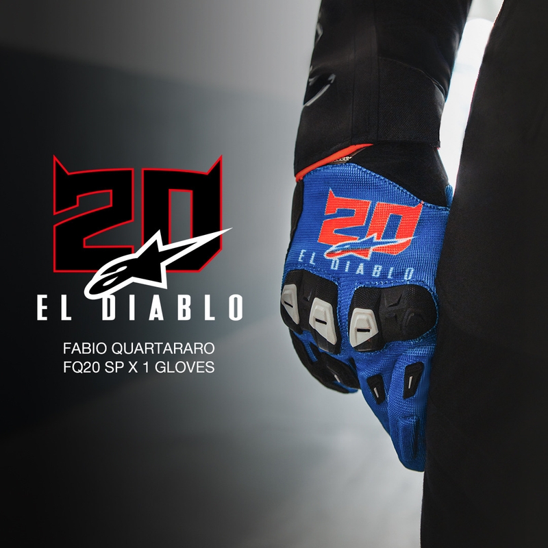 Kolekcja rękawic motocyklowych Alpinestars SP X 1 FQ20 w kolorze niebiesko-czarno-fluo-czerwonym