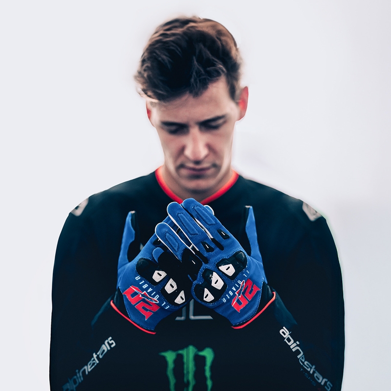 Kolekcja rękawic motocyklowych Alpinestars SP X 1 FQ20 w kolorze niebiesko-czarno-fluo-czerwonym