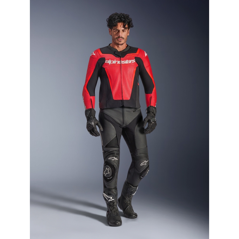 Kurtka motocyklowa skórzana Alpinestars GP Force V2 Airflow w kolorze czerwono-czarno-białym fluo