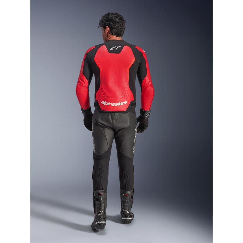 Kurtka motocyklowa skórzana Alpinestars GP Force V2 Airflow w kolorze czerwono-czarno-białym fluo