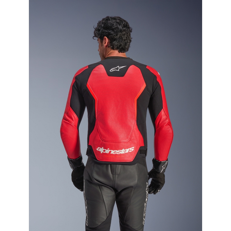 Kurtka motocyklowa skórzana Alpinestars GP Force V2 Airflow w kolorze czerwono-czarno-białym fluo