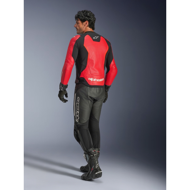 Kurtka motocyklowa skórzana Alpinestars GP Force V2 Airflow w kolorze czerwono-czarno-białym fluo