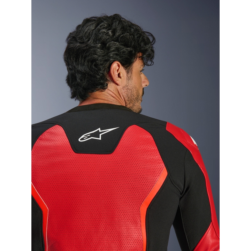 Kurtka motocyklowa skórzana Alpinestars GP Force V2 Airflow w kolorze czerwono-czarno-białym fluo