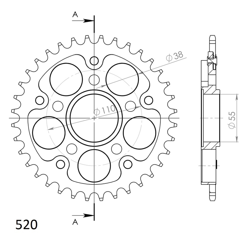 Rear sprocket SUPERSPROX STEALTH silver 36T, 520