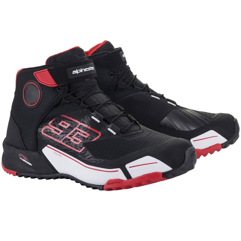 Kolekcja butów motocyklowych Alpinestars CR-X Drystar MM93 czarno-czerwono-biała