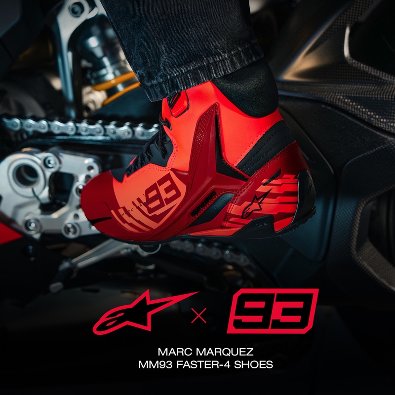 Buty motocyklowe Alpinestars Faster-4 MM93, kolekcja fluo, czerwono-czerwono-czarne