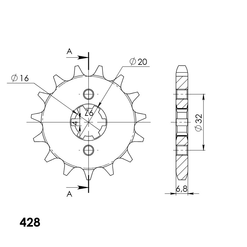Front sprocket SUPERSPROX 15T, 428